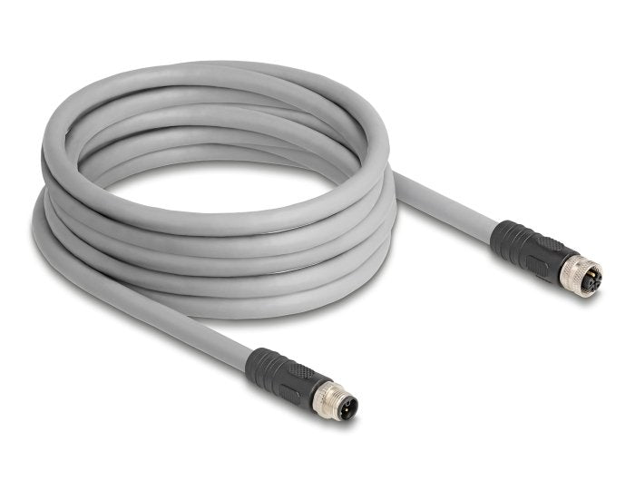 Delock M12 Cable L-Kodiert 5 Pin Stecker Zu Buchse Pur Schleppkettentauglich 5 M Grau