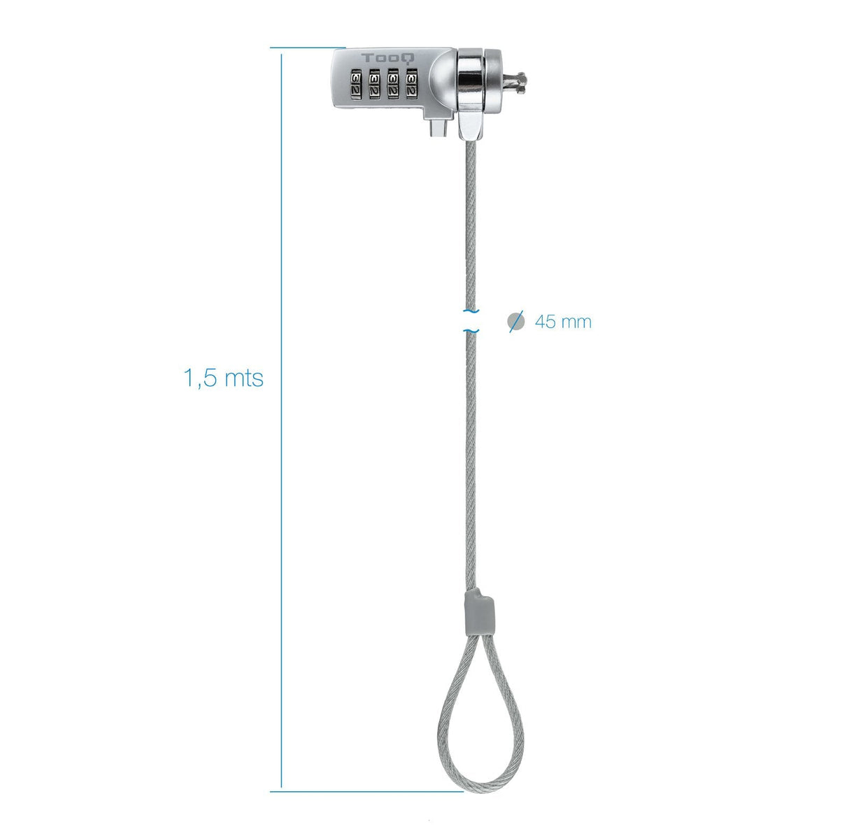 Tooq Cable De Seguridad Universal Con Combinacion Para Portatiles - Bloqueo De 4 Digitos - Acero 4.5mm - Longitud 1.50m