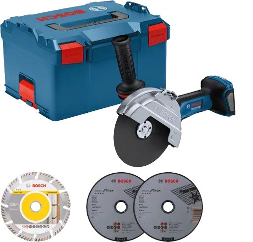 Amoladora Angular Bosch Professional Biturbo Gws 18v-180 P Ø 180 Mm Sin Batería Ni Cargador, Con 3 Discos De Corte, En L-Boxx