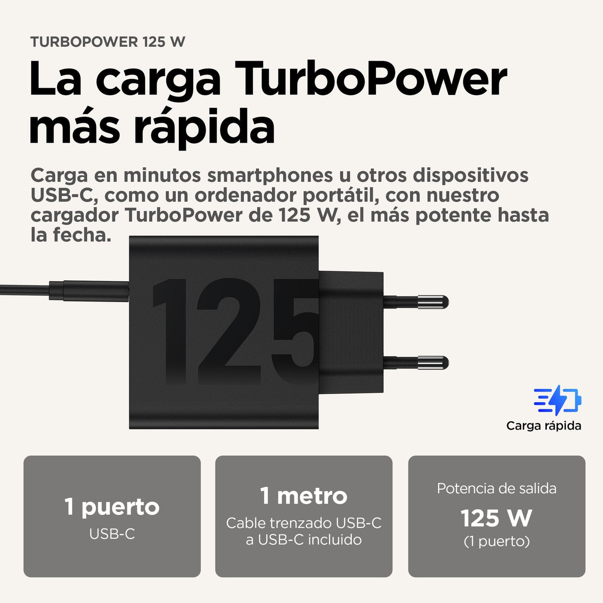 Motorola Moto Charger 125w Black  Usb C-C  Black