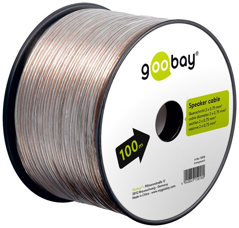 Bobina De 100 Metros Cable Altavoz Transparente 2x0,75mm Cca-Pvc  Cpr Eca Goobay