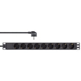 Regleta Inline De 19", Contacto De Protección De 9 Vías, Sin Interruptor, 2 M, Negro