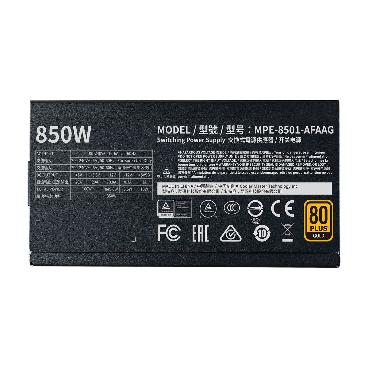 Fuente De Alimentacion Cooler Master Mwe Gold V2 850 850w Ful Modular 80+ Gold Bulk Mpe-8501-Afaag-Nl