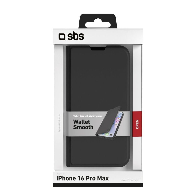 Sbs Wallet Stand Funda In Pu For Iphone 16 Pro Max, Negro