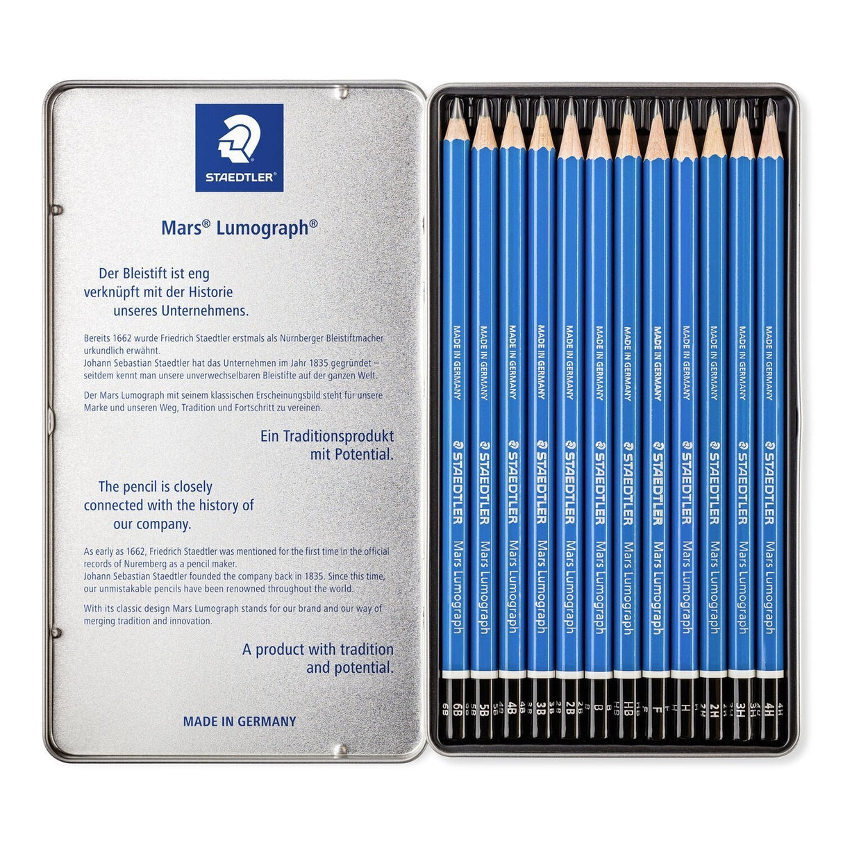 Staedtler Mars Lumograph 100 Pack De 12 Lapices De Grafito - Resistencia A La Rotura - Graduaciones Surtidas