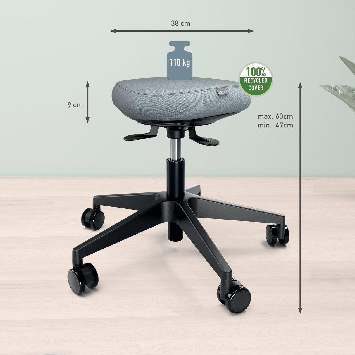 Leitz Ergo Active Sitting Stool W. Wheels&Wobble Comfort Seat Negro