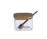 Azucarero De Vidrio Y Madera De Acacia, 3 Piezas Con Bandeja, 27 X 10,5 X 7 Cm