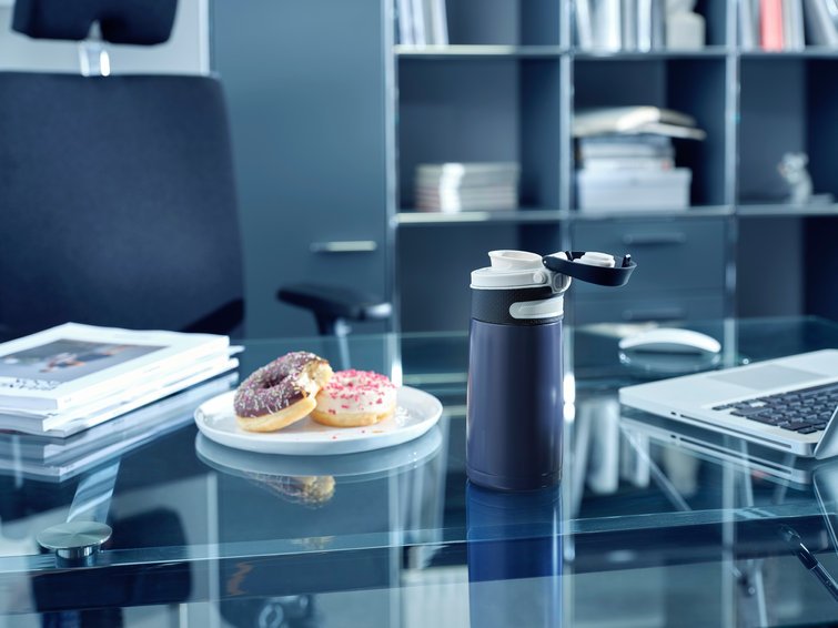 Leifheit 03247 Taza De Viaje 350 Ml Negro, Azul Acero Inoxidable