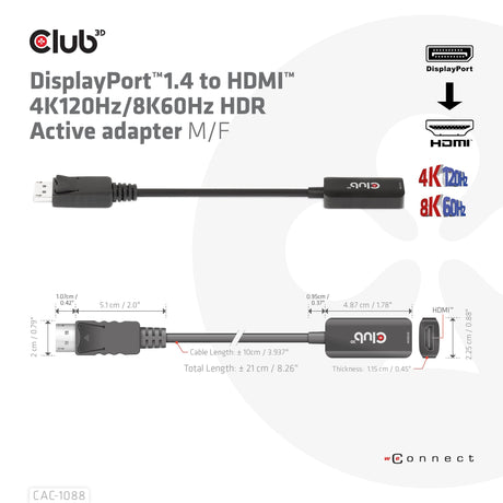 EAN 8719214472740 - CLUB3D CAC-1088 adaptador de cable de vídeo 0,21 m Negro imagen 3