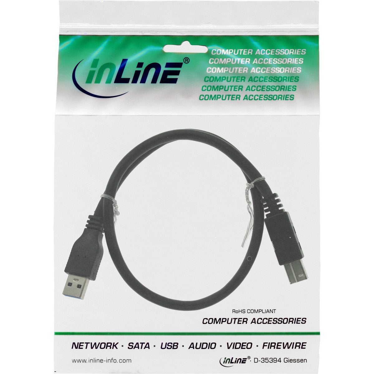 Inline Usb 3.0 Cable Tipo A Macho A Tipo B Macho Negro 3m