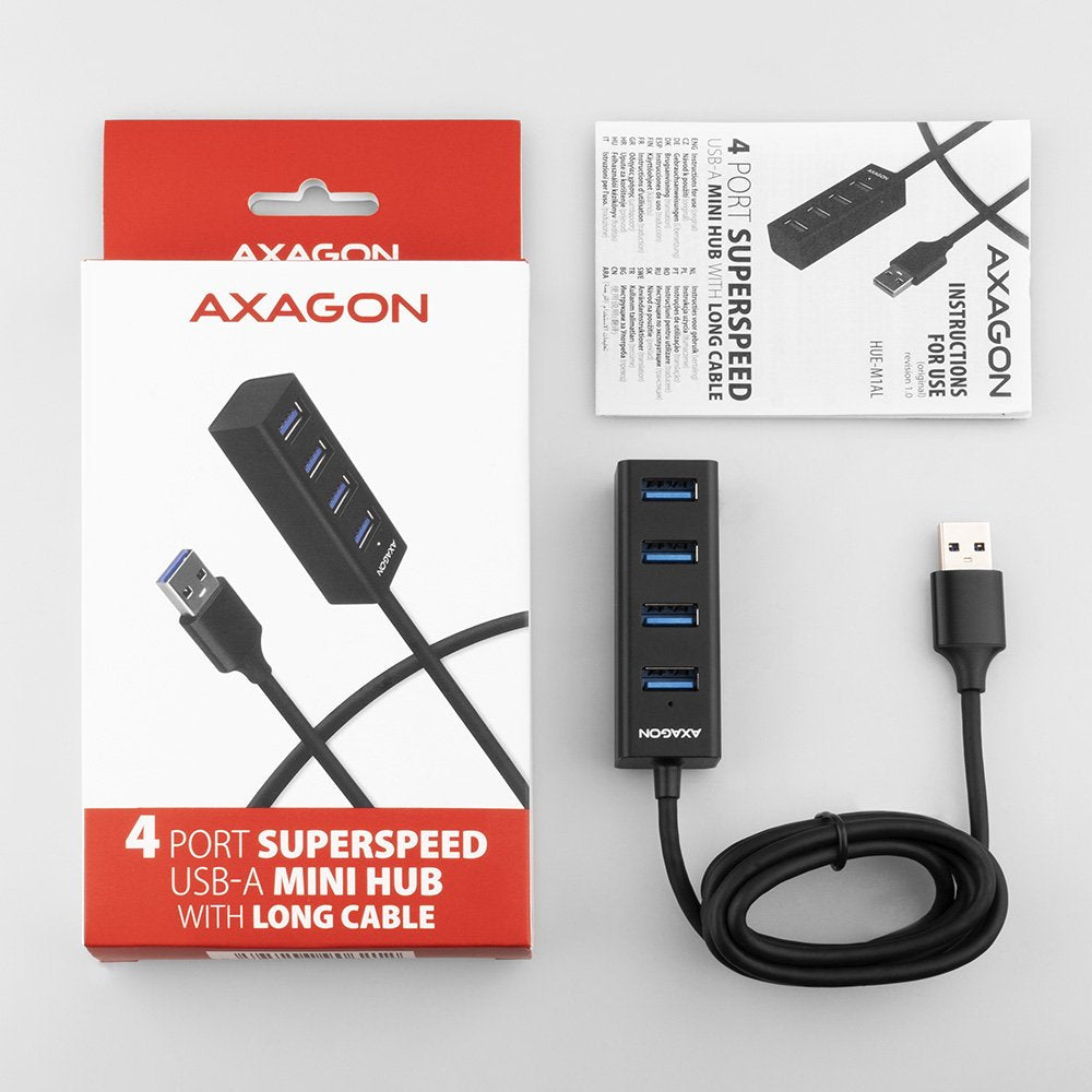 Axagon Hue-M1al Mini Usb-A-Hub,4x Usb-A 3.2 Gen 1, Plata - 1,2m