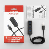 Axagon Hue-M1al Mini Usb-A-Hub,4x Usb-A 3.2 Gen 1, Plata - 1,2m