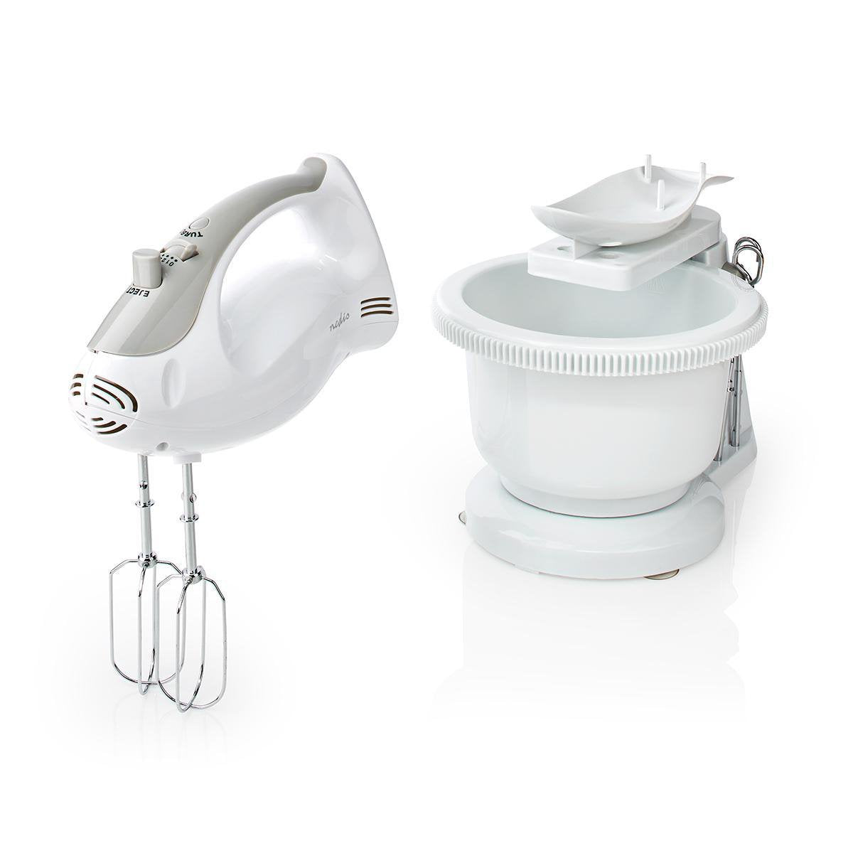 Nedis Batidora Mezcladora Bol Giratorio 2lt  200 W  5 Ajustes Velocidad Funcion Turbo Blanco/Gris