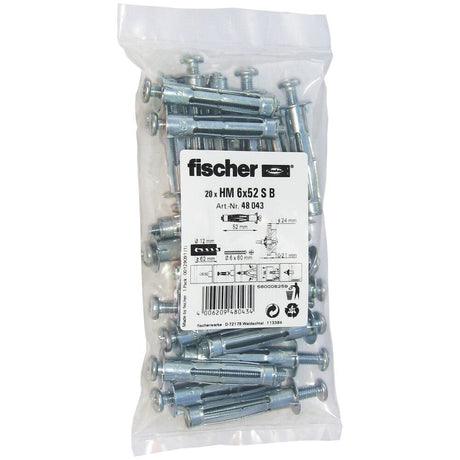 EAN 4006209480434 - Fischer 48043 tornillo de anclaje y taco 20 pieza(s) Juego de enchufes de pared y tornillos 52 mm imagen 1