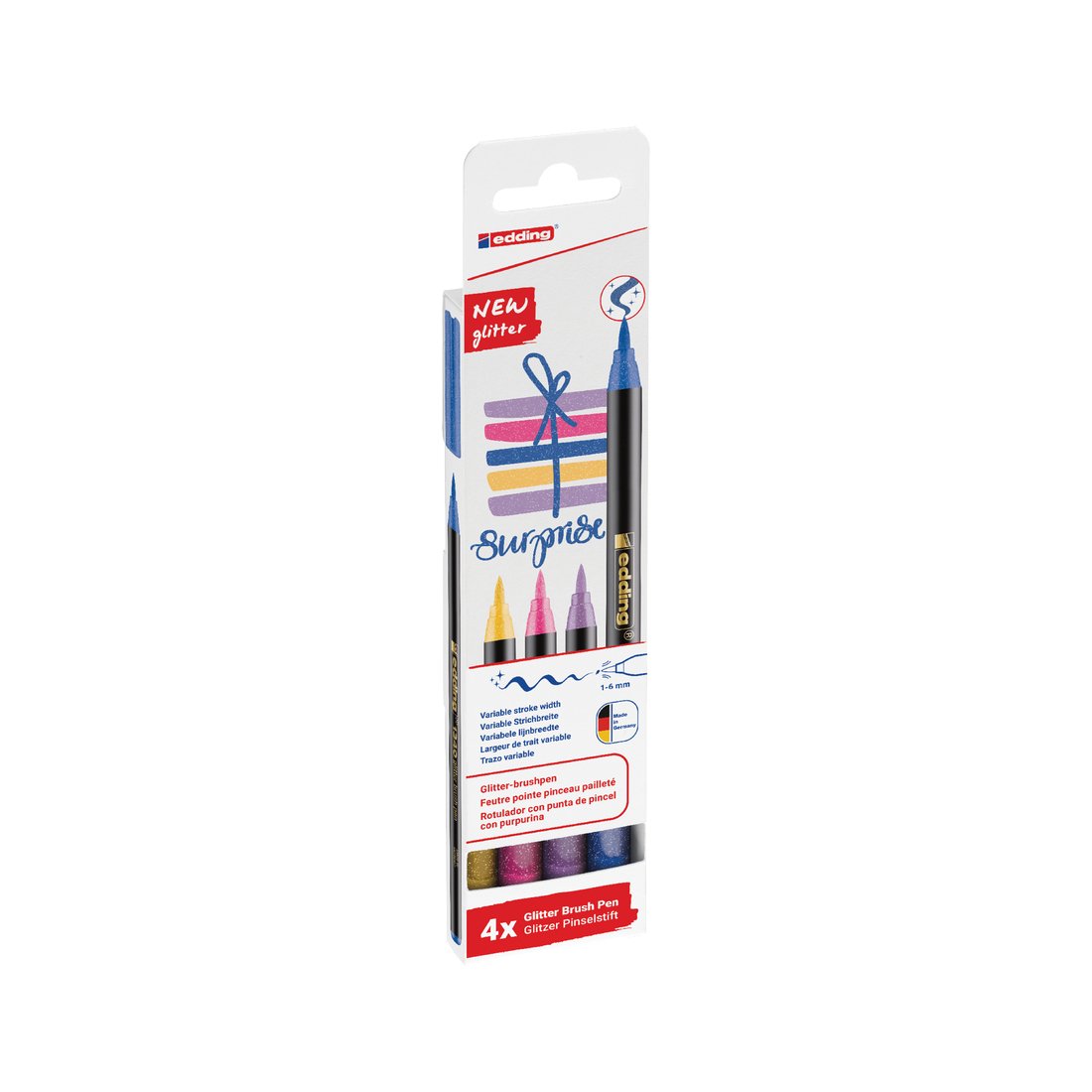 Edding Rotulador 1340 Glitter Brush Pen Estuche 4 Ud C/Surtidos