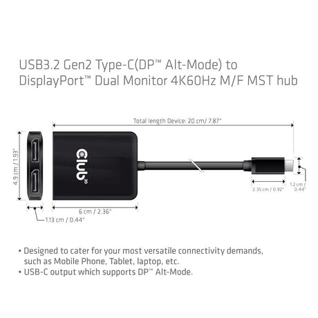 EAN 0841615102150 - CLUB3D CSV-1555 adaptador de cable de vídeo 1,5 m USB Tipo C 2 x DisplayPort Negro imagen 4