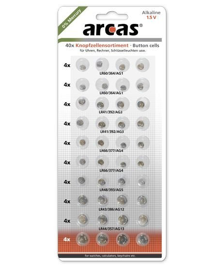 Pilas De Botón Alcalina, Arcas  (8xag1, 8xag3, 8xag4, 8xag13, 4xag5, 4xag12), 40 Pieza(S)