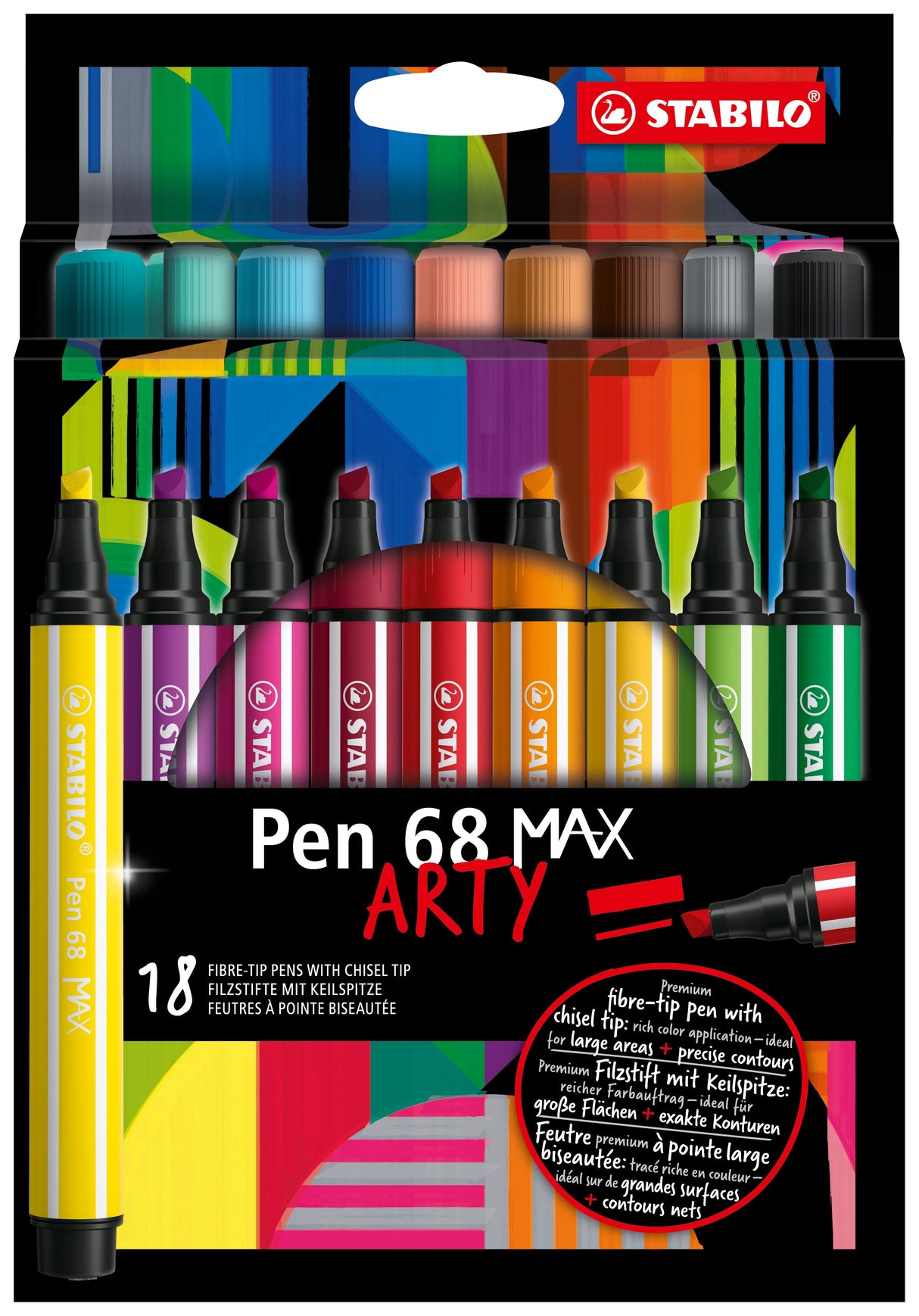 Stabilo Pen 68 Max Arty Pack De 18 Rotuladores - Punta De Fibra Biselada - Trazo Entre 1-5mm Aprox. - Tinta A Base De