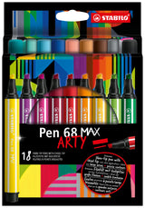 Stabilo Pen 68 Max Arty Pack De 18 Rotuladores - Punta De Fibra Biselada - Trazo Entre 1-5mm Aprox. - Tinta A Base De