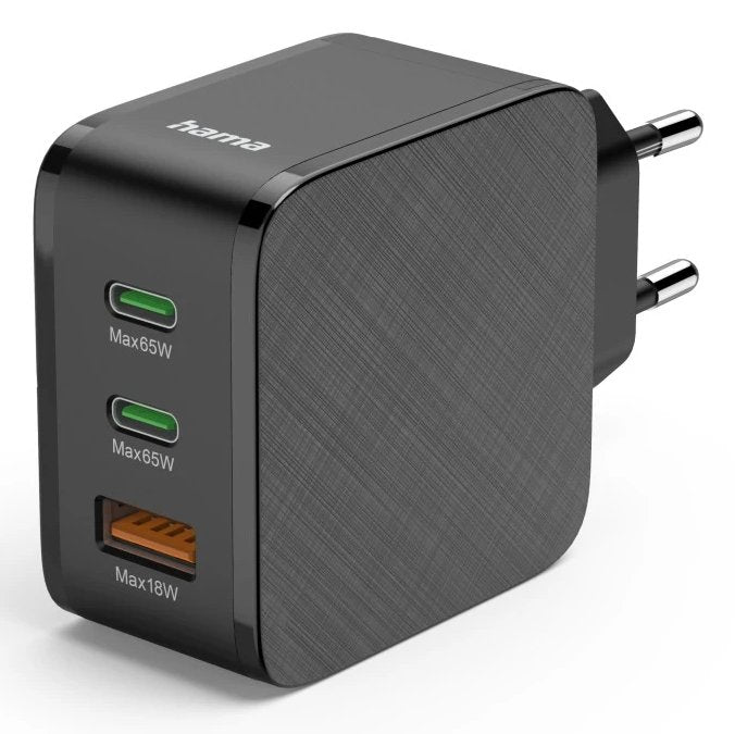 Cargador De Pared Hama  - Potencia 65w - 2x Usb-C - Usb-A - Power Delivery - Qualcomm - Negro