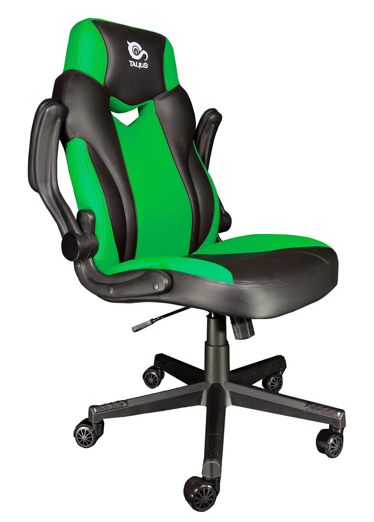 Talius Silla Crab Gaming Negr/Verde, Brazos Fijos, Butterfly, Base Metal, Ruedas 60mm Nylon, Gas C