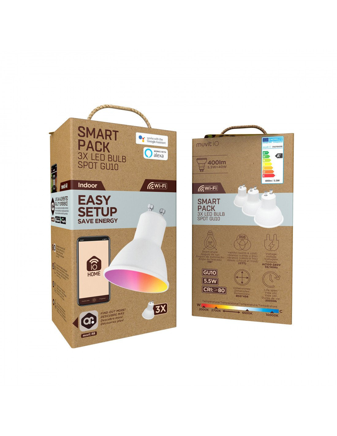 Bombilla Led Inteligente Muvit Io Miopak006 Casquillo Gu10 5.5w 400 Lúmenes 2700k-6500k Pack De 3 Uds