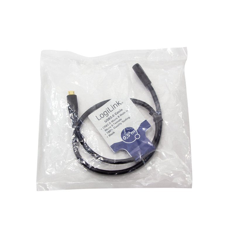 Usb 2.0 Cable, Micro-Usb M To Micro-Usb F, Negro, 0.5 M