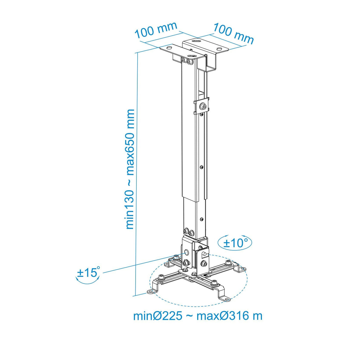Tooq Soporte Universal De Techo Para Proyector - Inclinable Y Giratorio - Peso Max 20kg - Blanco