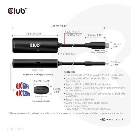 EAN 8719214472610 - CLUB3D CAC-1588 adaptador de cable de vídeo 0,17 m USB Tipo C Negro imagen 6