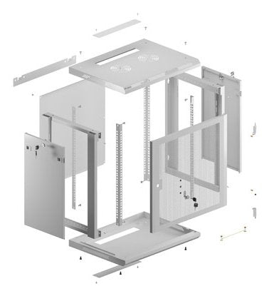 Lanberg Wall Mount Cabinet 19" 12u 600x450 Mesh Doora Grey Flat Pack