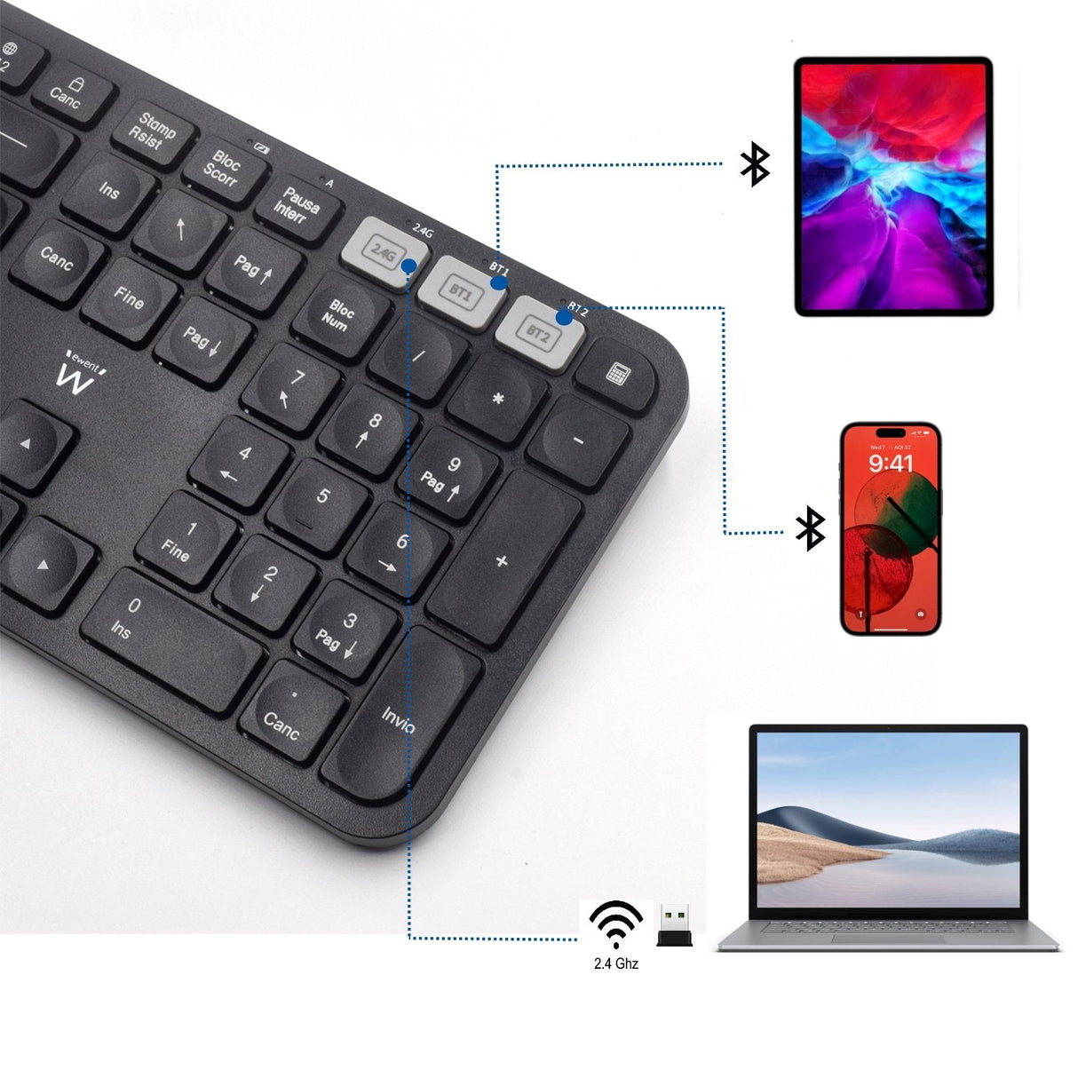 Ewent Teclado Inalambrico - Modo Ahorro De Energia - Disposicion Portuguesa Qwerty Pt - Receptor Usb-A 2.4hz - 1x