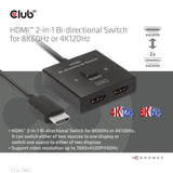 Club3d Hdmi Switch 2-In-1 Bidirektional 8k60hz 4k120hz Uhd Retail