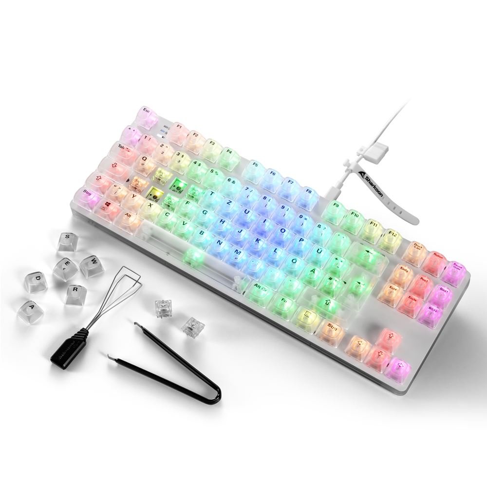 Sharkoon Crystal Shark, Teclado De Juegos White, De-Layout, Ktt 4044951040131
