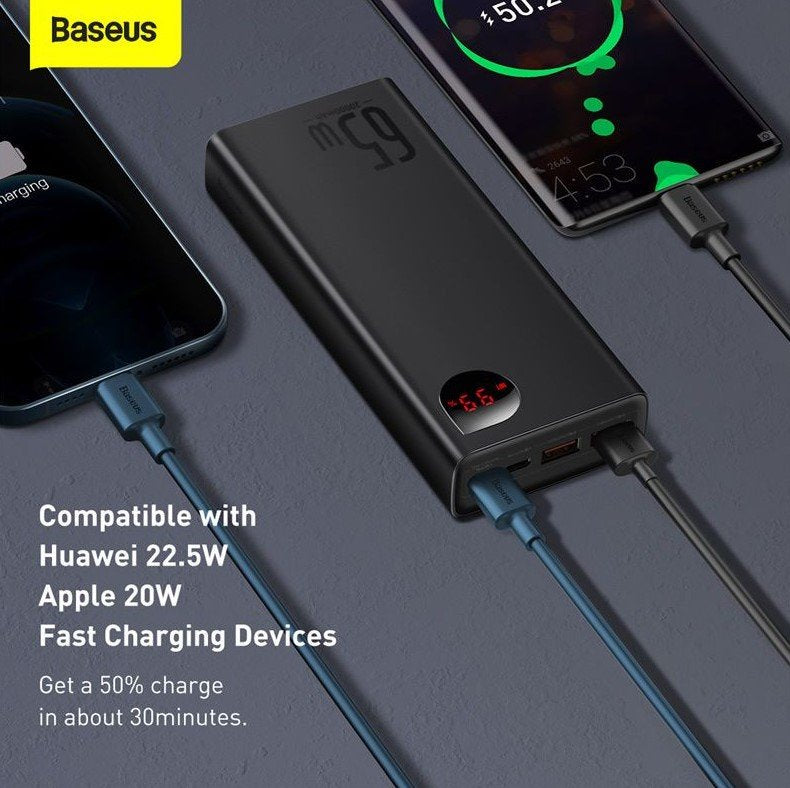 Baseus Power Bank Adaman Metal 20000mah Pd Qc 3.0 65w 2 X Usb + Usb-C + Micro Usb Negro