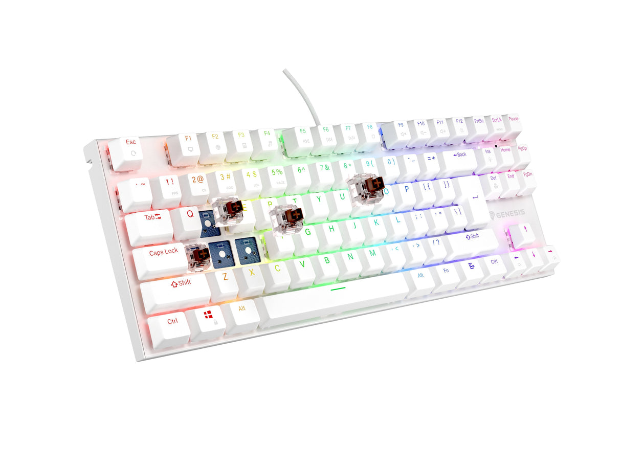 Teclado (Ingles) Mecánico Gaming Genesis Thor 303 Tkl Blanco Ee. Uu. Rgb