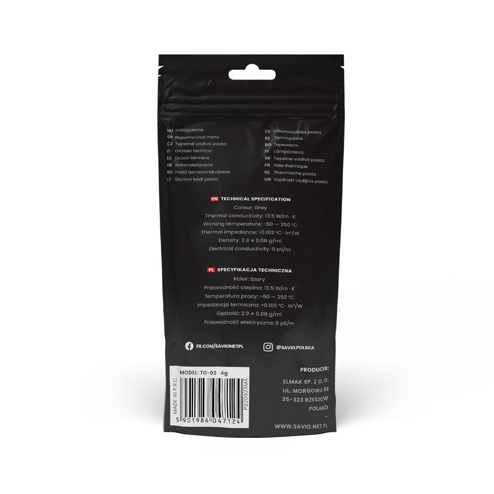 Pasta Termica Savio Tg-03 13,5 W/Mk 2 G