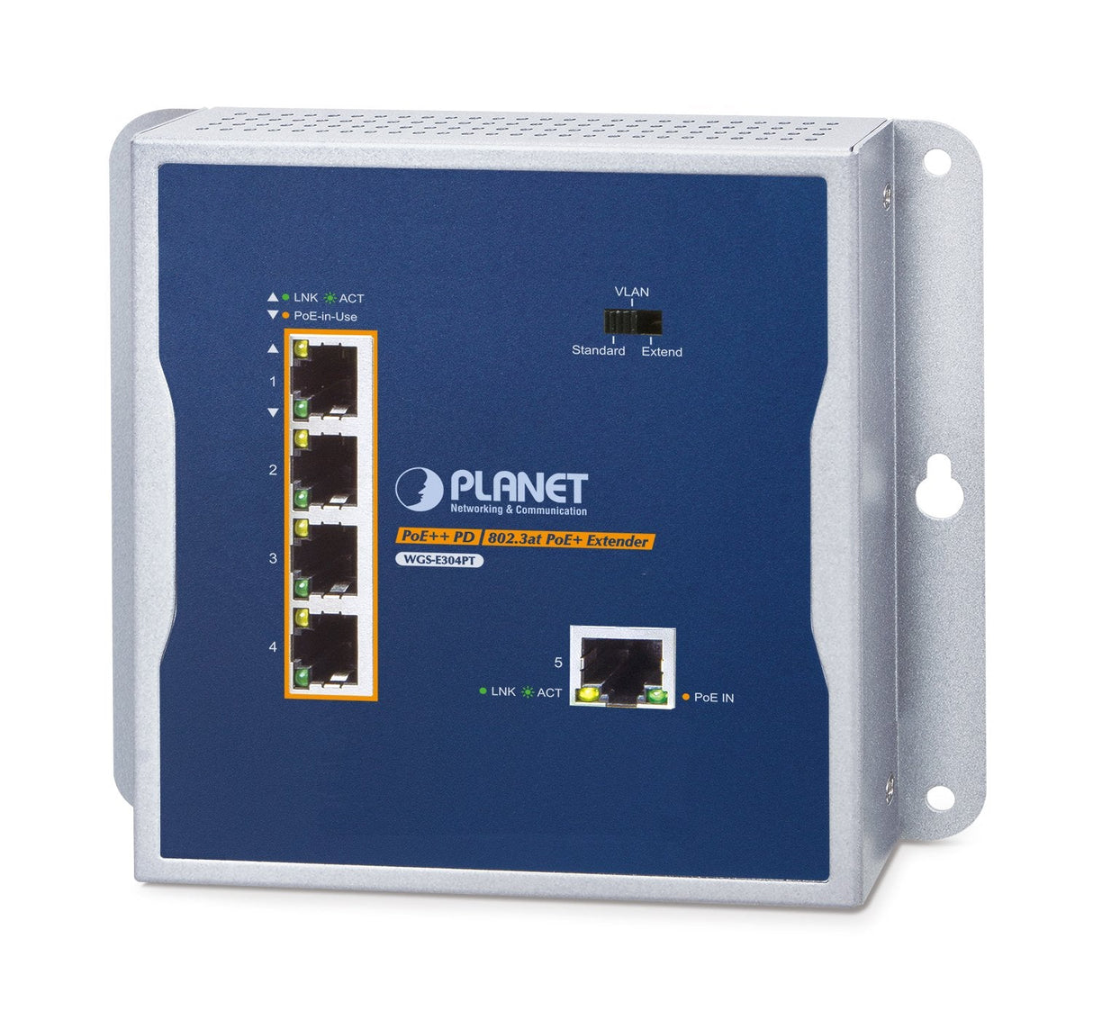 Planet Wgs-E304pt Industrial Poe+ Wall-Mounted Extender 1-Port Poe++ To 4-Port Transmisor Y Receptor De Red Azul