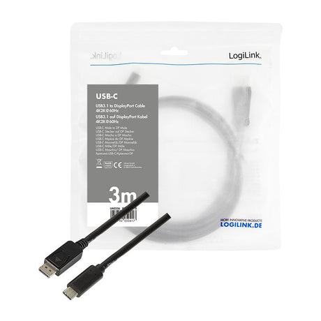 EAN 4052792050417 - LogiLink UA0336 adaptador de cable de vídeo 3 m USB Tipo C DisplayPort Negro imagen 3