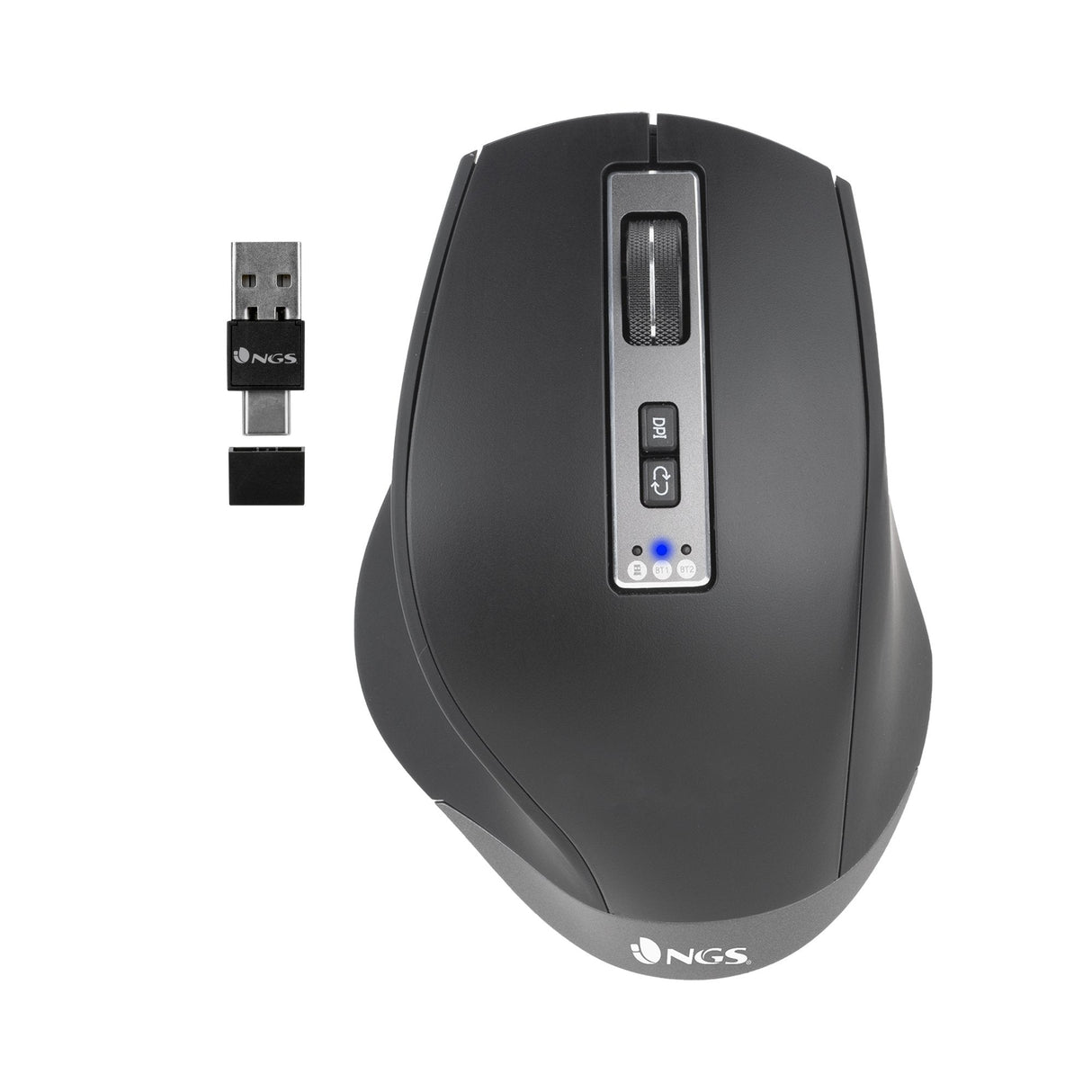 Ratón Ergonómico Inalámbrico Por Bluetooth Ngs Blur-Rb Batería Recargable Hasta 3200 Dpi Negro