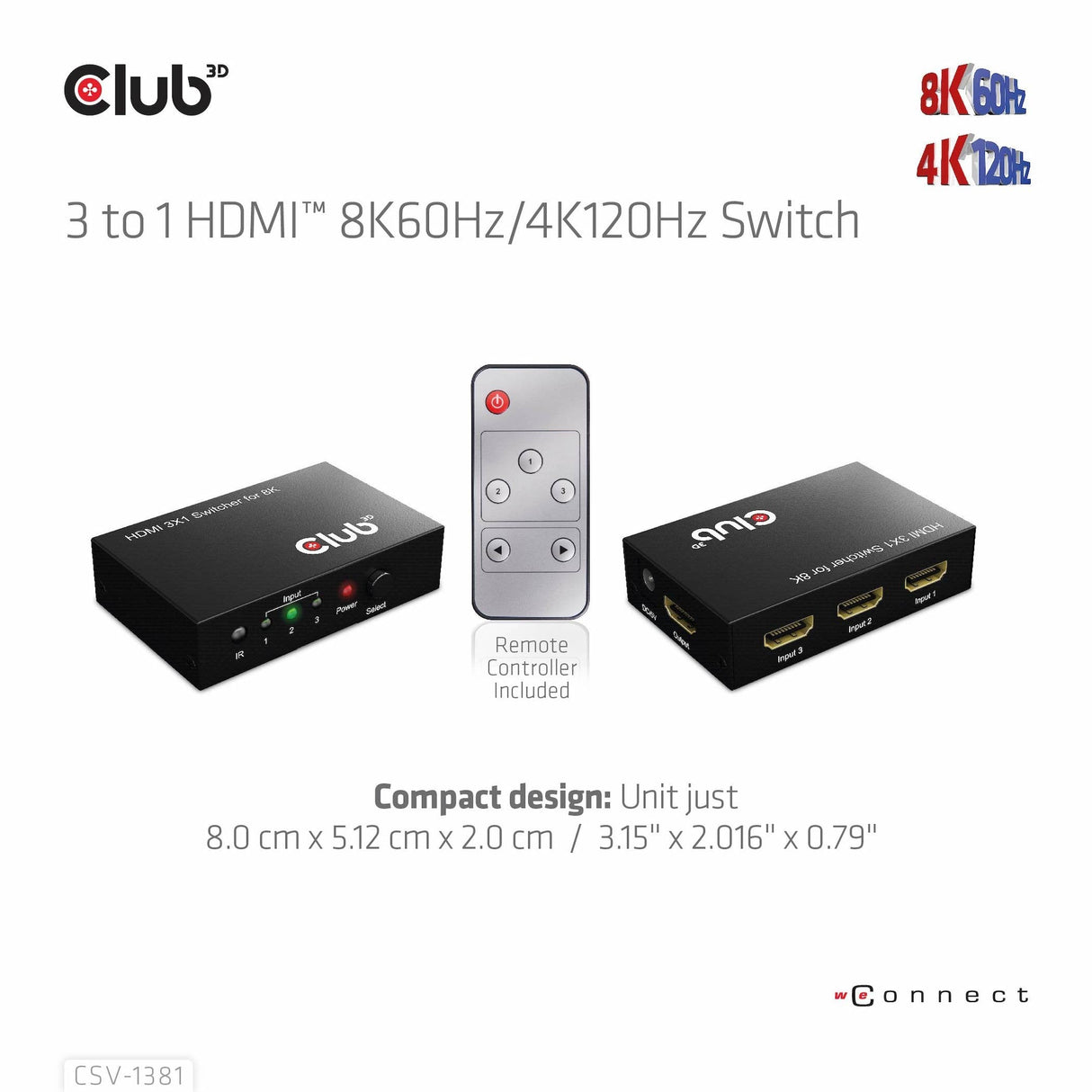 EAN 8719214472719 - CLUB3D 3 to 1 HDMI 8K60Hz Switch interruptor KVM Negro imagen 15
