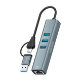 Hub Usb + Usb Tipo-C 3.2 Aisens A109-1033 3xusb 1xrj45 Gris