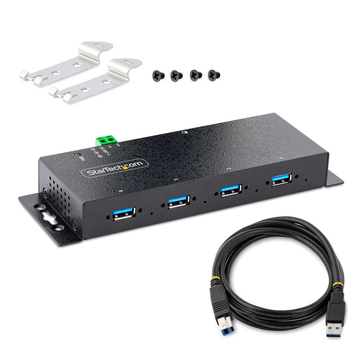 Startech Hub Industrial Usb 3.0 De 5gbps De 4 Puertos - Concentrador Usb Con Protección De Picos Y Descargas Esd - Ladrón Usb-A De Montaje En Pared/Escritorio/Din
