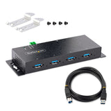 Startech Hub Industrial Usb 3.0 De 5gbps De 4 Puertos - Concentrador Usb Con Protección De Picos Y Descargas Esd - Ladrón Usb-A De Montaje En Pared/Escritorio/Din