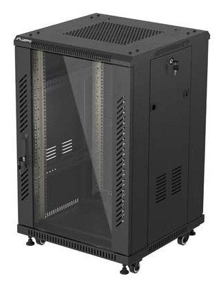 Lanberg Rack Cabinet 19 " Free Standing 18u 600x600 Flat Pack With Glass Door Black
