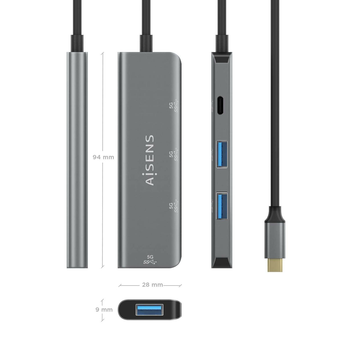 EAN 8436574709827 - AISENS A109-0762 hub de interfaz USB 3.2 Gen 1 (3.1 Gen 1) Type-C 5000 Mbit/s imagen 4