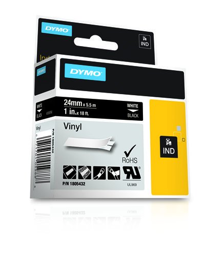 Dymo Rhino Band Vinyl 24mmx5.5m Blanco ->Negro