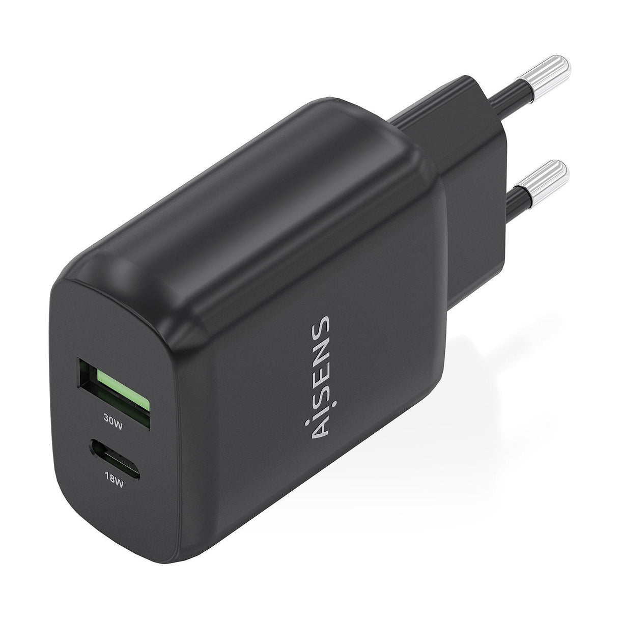 Aisens Cargador Gan 30w, 1xusb-C Pd3.0 Qc4.0, 1xusb-A Qc3.0, Negro