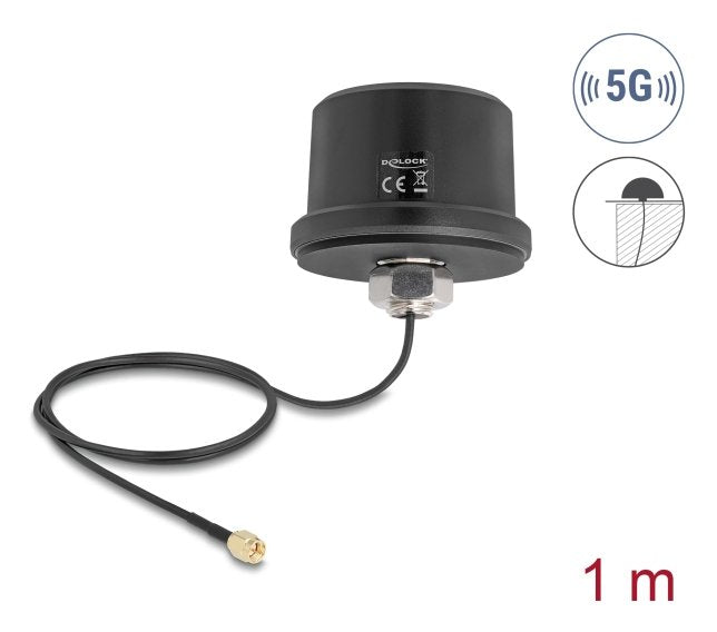 Delock 5g Lte Gnss Wifi 6 Antena Sma Conector Macho 1,9 - 3,3 Dbi Omnidirektional Con Cable De Conexión Ula100 1 M Montaje En Tejado Outdoor Negro