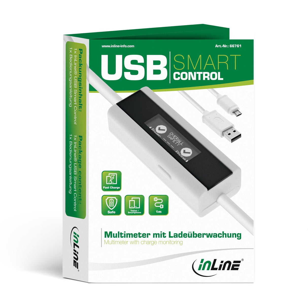 Inline Usb Smart Control, Multímetro, Monitoreo De Carga, Cable Usb A A Micro-B Con Pantalla, 1 M