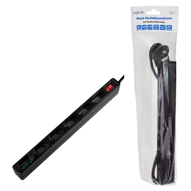 Regleta Logilink Lps232b Base Múltiple 1,5 M 6 Salidas Ac Interior Negro